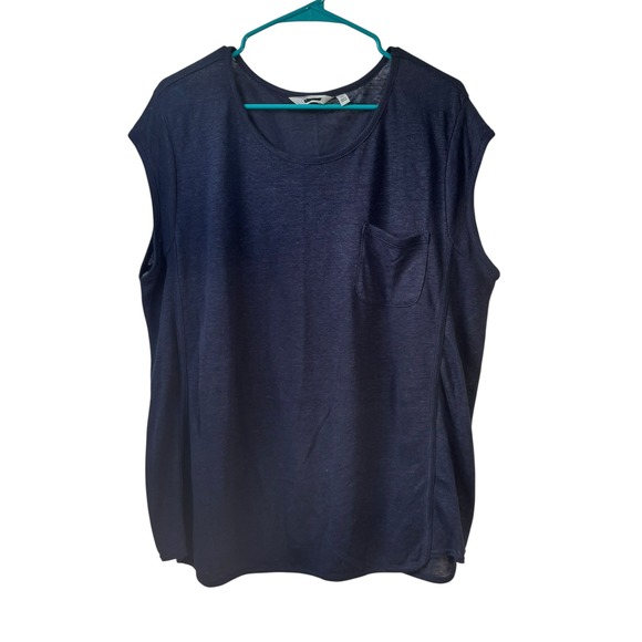 Athleta Tops - Athleta Top XL Newport Linen Tee Shirt Scoop Neck Pocket Navy Blue Casual Lounge